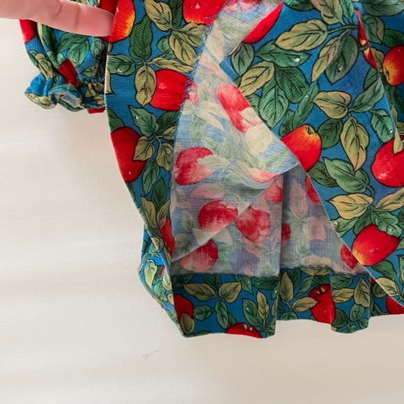 Vintage Corduroy Dress Apples Long Puff Sleeve Peter Pan Collar size 4 Holiday - Picture 7 of 13